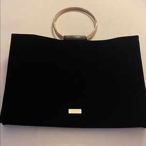 Carolina Herrera Black Velvet Clutch with Gold Ring Handle